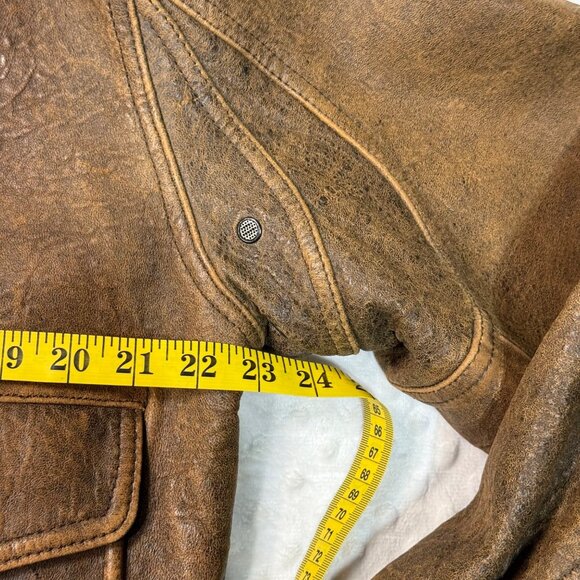 VTG Members Only 90s Brown Distressed Leather Bomber Flight Jacket Mens 42/Large - Picture 6 of 11